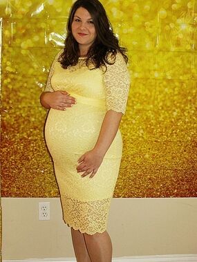 Hello MIZ Yellow Lace Midi Maternity Dress